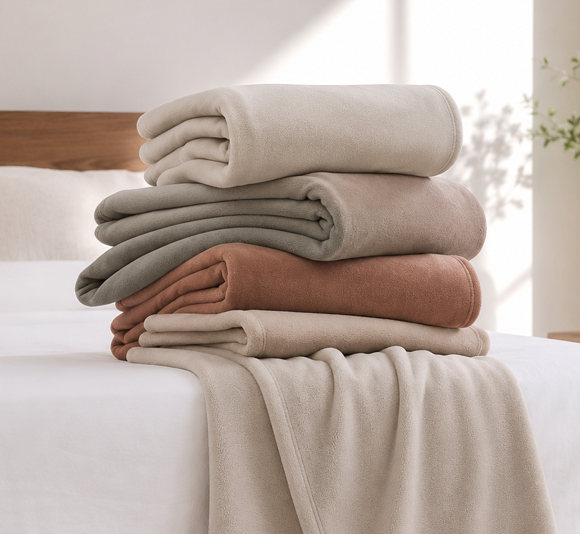 Grey, blue and red fleece blankets embroidered with a custom logo
