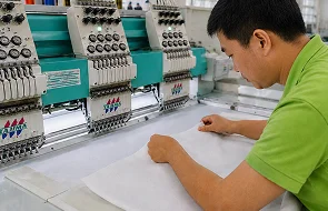 Custom Fashion Hometex logo embroidery on blanket fabric