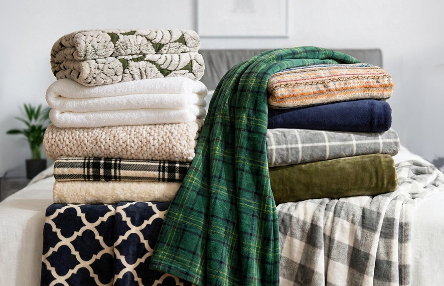 Textured, patterned and plaid blankets for private label collections