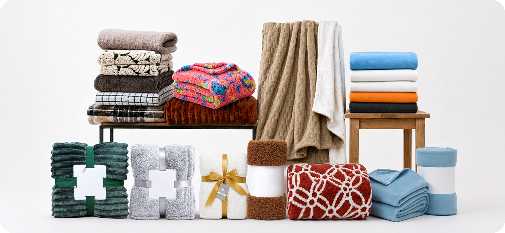 Private label blanket collection embroidered with custom brand logos
