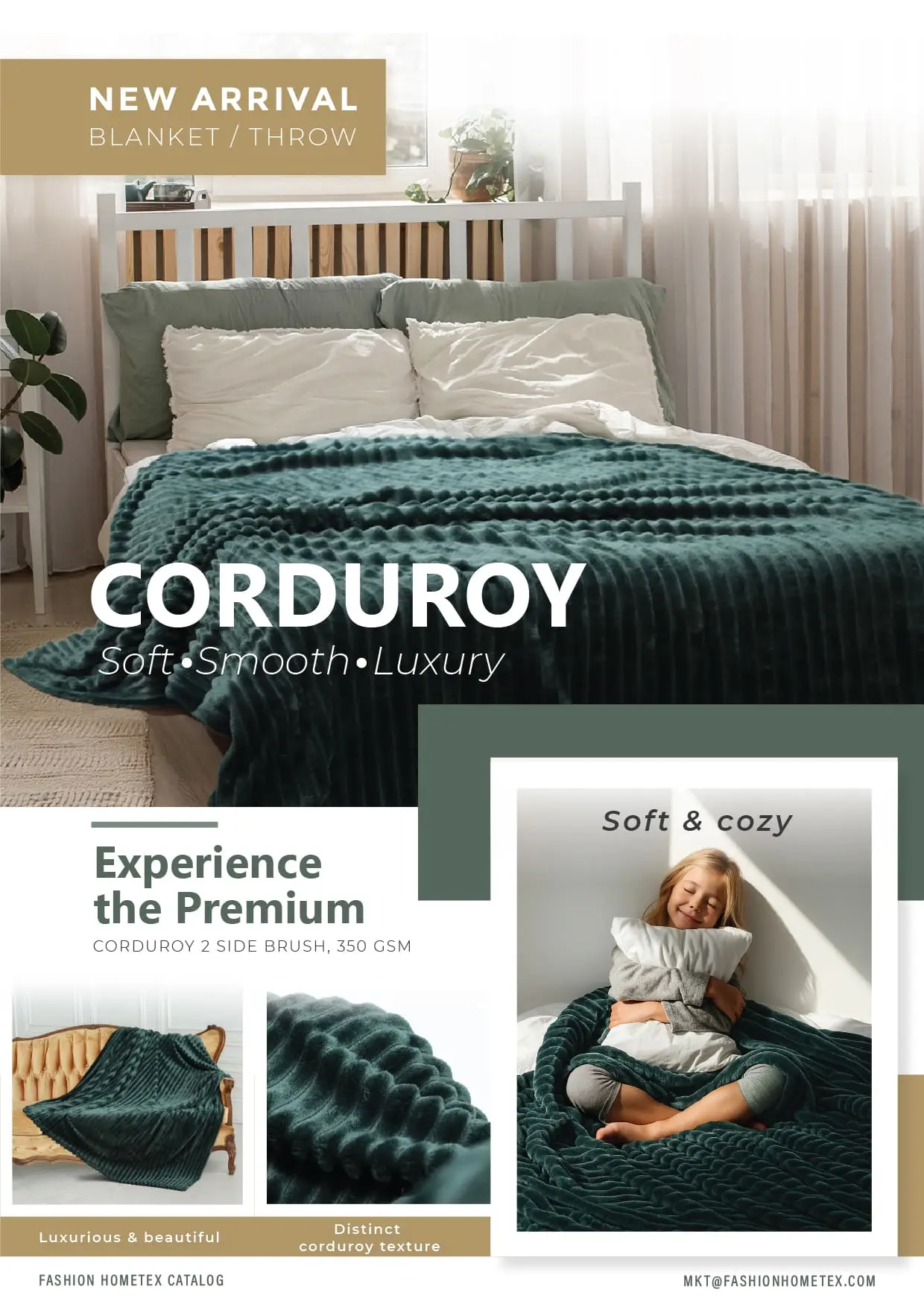Premium Soft Warm Fluffy Corduroy Throw (Jumbo Cord) - Dark Green