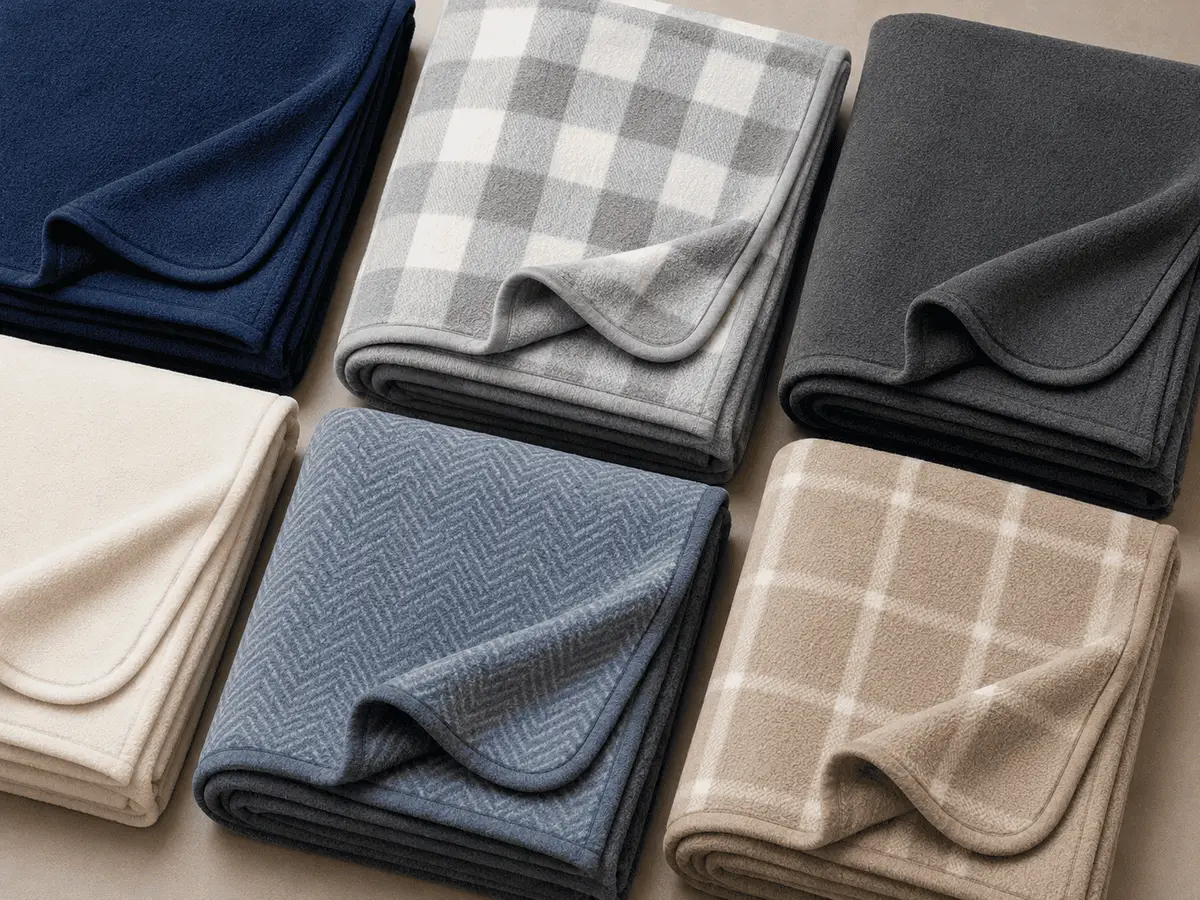 Assorted fleece blankets arranged for small-batch production