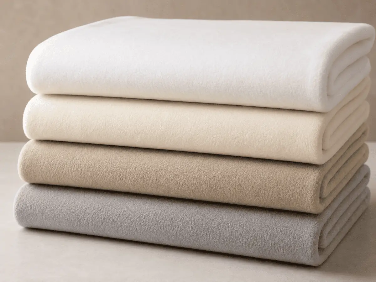 Uniformly folded hotel-grade blankets in neutral colors
