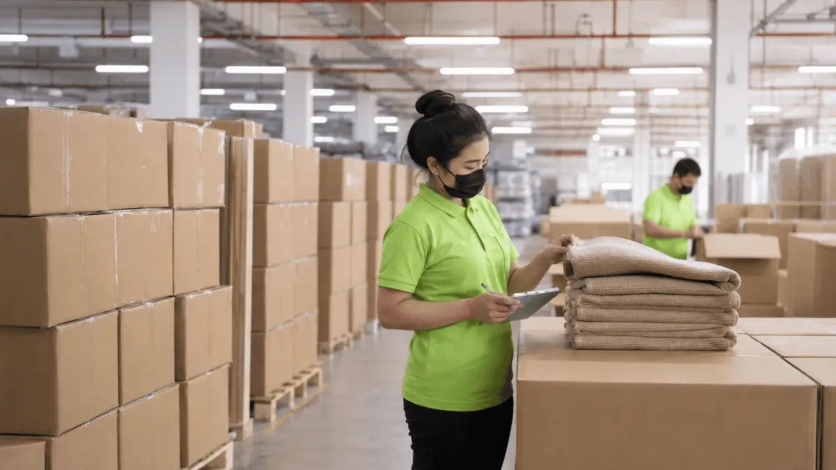 Export blanket cartons undergoing pre-shipment inspection
