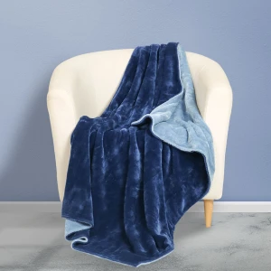 100% Recycled Polyester Duo Shades Reversible Plush Throw (Navy)