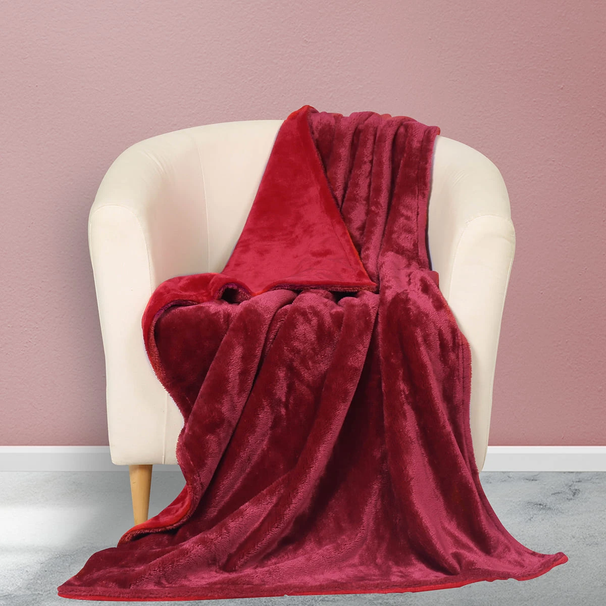 100% Recycled Polyester Duo Shades Reversible Plush Throw (Red)