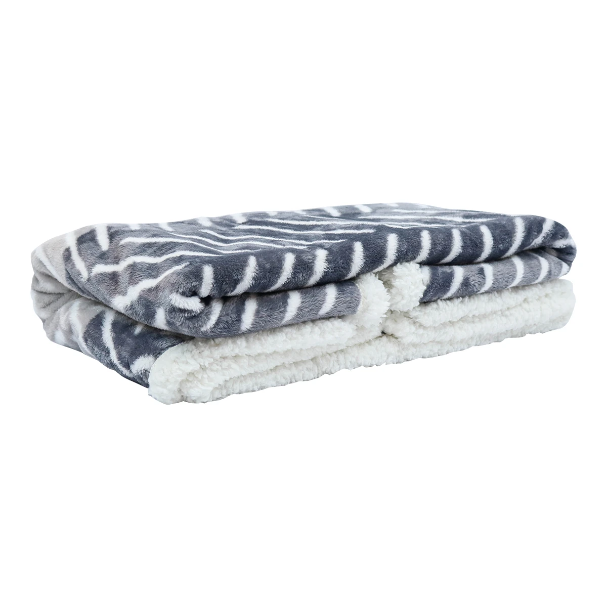 100% Recycled Polyester Fishbone Printed Plush Reversible Sherpa Blanket (Grey, White)