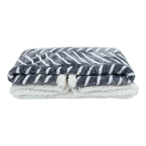 100% Recycled Polyester Fishbone Printed Plush Reversible Sherpa Blanket (Grey, White)