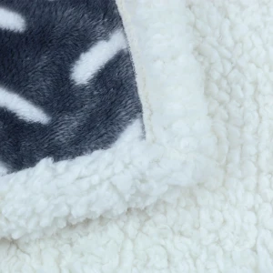 100% Recycled Polyester Fishbone Printed Plush Reversible Sherpa Blanket (Grey, White)