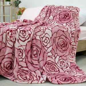 100% Recycled Polyester Frosted Printed Plush Blanket (Pink Roses)