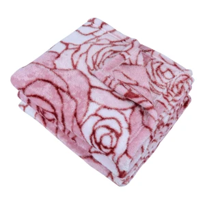 100% Recycled Polyester Frosted Printed Plush Blanket (Pink Roses)