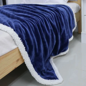 100% Recycled Polyester Plush Reversible Sherpa Blanket (Navy)