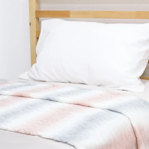 100% Recycled Polyester Stripe Fade Color Printed Zig Zag Flannel Jacquard Blanket (Pink Grey)