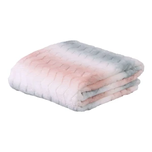 100% Recycled Polyester Stripe Fade Color Printed Zig Zag Flannel Jacquard Blanket (Pink Grey)