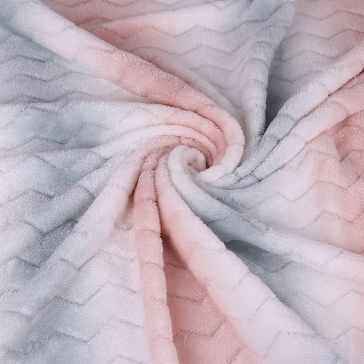 100% Recycled Polyester Stripe Fade Color Printed Zig Zag Flannel Jacquard Blanket (Pink Grey)