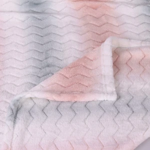 100% Recycled Polyester Stripe Fade Color Printed Zig Zag Flannel Jacquard Blanket (Pink Grey)