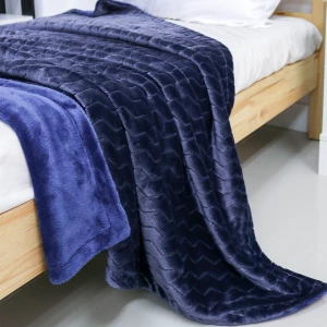 100% Recycled Polyester Zig Zag Pattern Jacquard Flannel Reversible Plush Blanket (Navy)