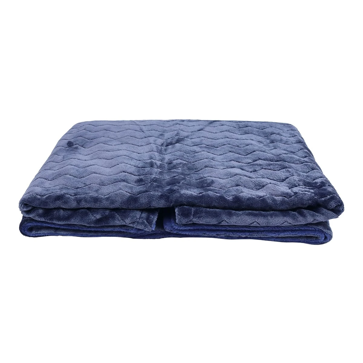 100% Recycled Polyester Zig Zag Pattern Jacquard Flannel Reversible Plush Blanket (Navy)