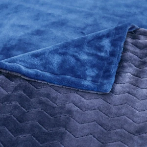 100% Recycled Polyester Zig Zag Pattern Jacquard Flannel Reversible Plush Blanket (Navy)