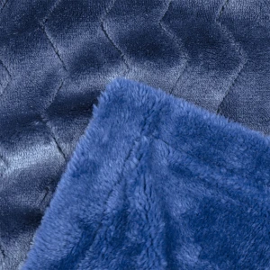 100% Recycled Polyester Zig Zag Pattern Jacquard Flannel Reversible Plush Blanket (Navy)