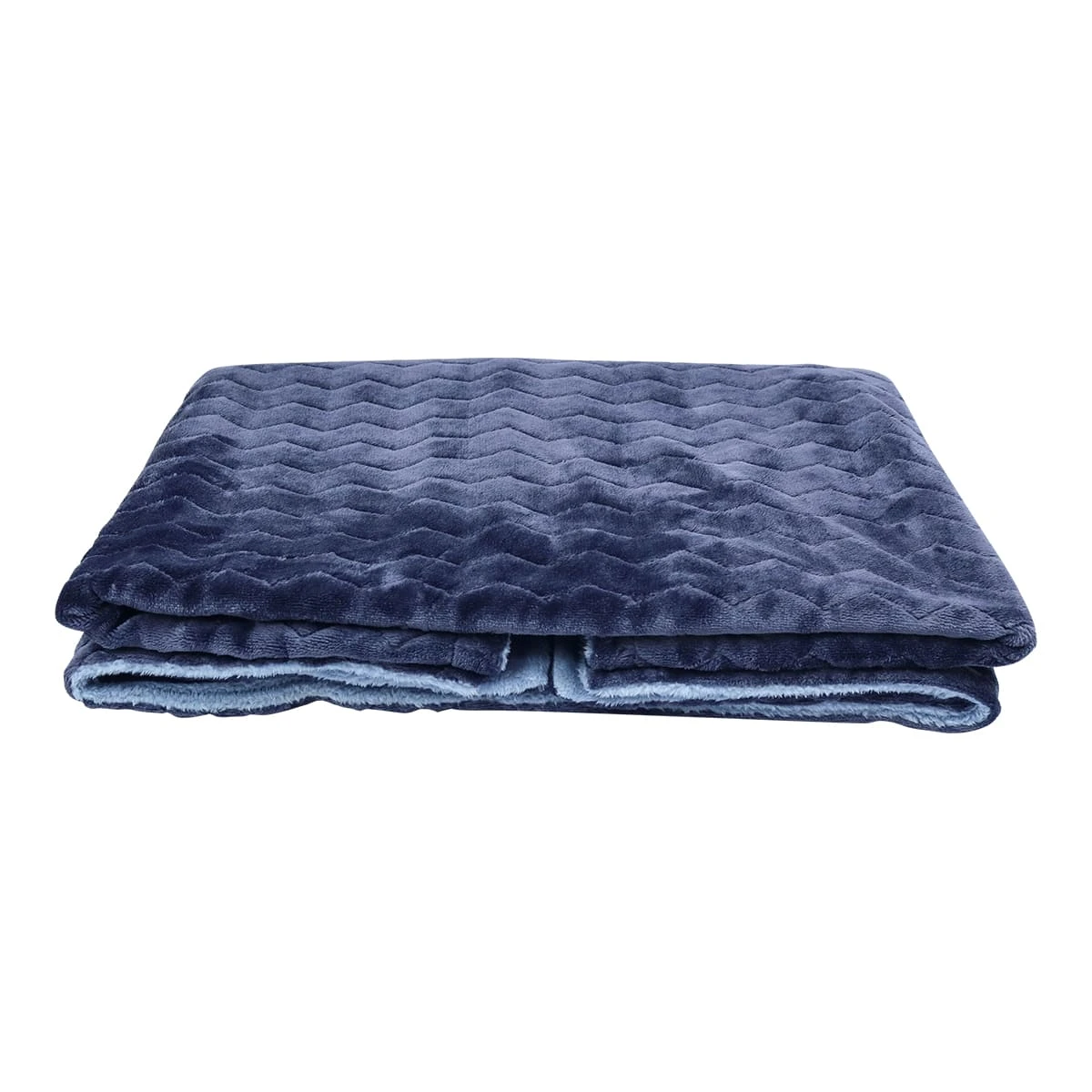 100% Recycled Polyester Zig Zag Pattern Jacquard Flannel Reversible Plush Blanket (Navy, Blue)