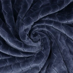 100% Recycled Polyester Zig Zag Pattern Jacquard Flannel Reversible Plush Blanket (Navy, Blue)