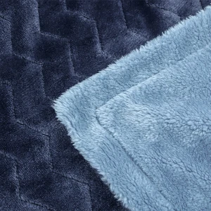 100% Recycled Polyester Zig Zag Pattern Jacquard Flannel Reversible Plush Blanket (Navy, Blue)