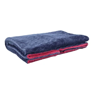100% Recycled Polyester Zig Zag Pattern Jacquard Flannel Reversible Plush Blanket (Navy, Red)