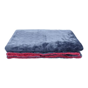 100% Recycled Polyester Zig Zag Pattern Jacquard Flannel Reversible Plush Blanket (Navy, Red)