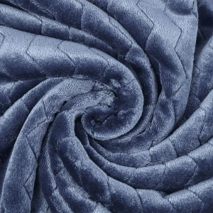 100% Recycled Polyester Zig Zag Pattern Jacquard Flannel Reversible Plush Blanket (Navy, Red)