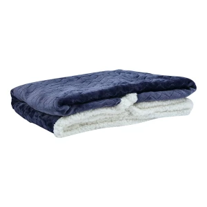 100% Recycled Polyester Zig Zag Pattern Jacquard Flannel Reversible Sherpa Blanket (Navy, White)