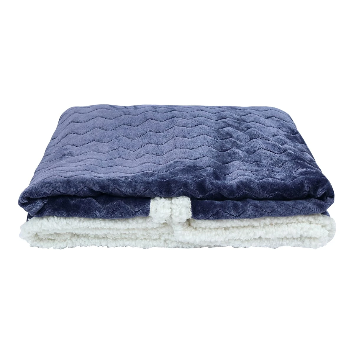 100% Recycled Polyester Zig Zag Pattern Jacquard Flannel Reversible Sherpa Blanket (Navy, White)