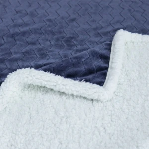 100% Recycled Polyester Zig Zag Pattern Jacquard Flannel Reversible Sherpa Blanket (Navy, White)