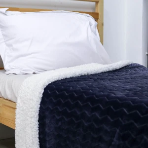 100% Recycled Polyester Zig Zag Pattern Jacquard Flannel Reversible Sherpa Blanket (Navy, White)