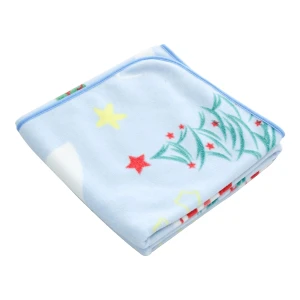 Angel Snow Printed Fleece Baby Blanket with Binding Edging (Blue)