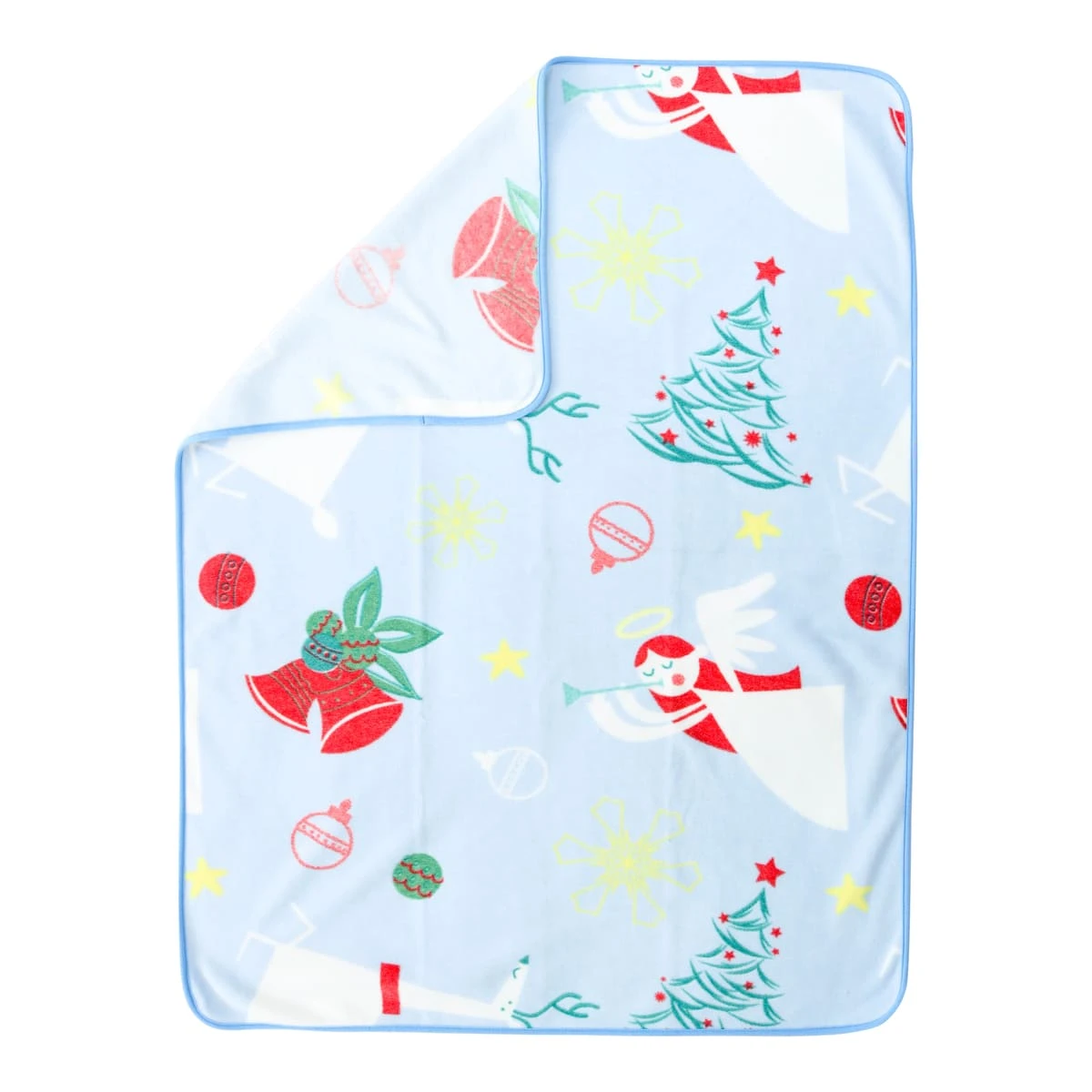 Angel Snow Printed Fleece Baby Blanket with Binding Edging (Blue)