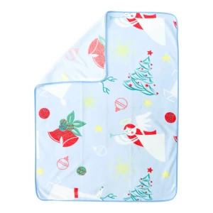 Angel Snow Printed Fleece Baby Blanket with Binding Edging (Blue)