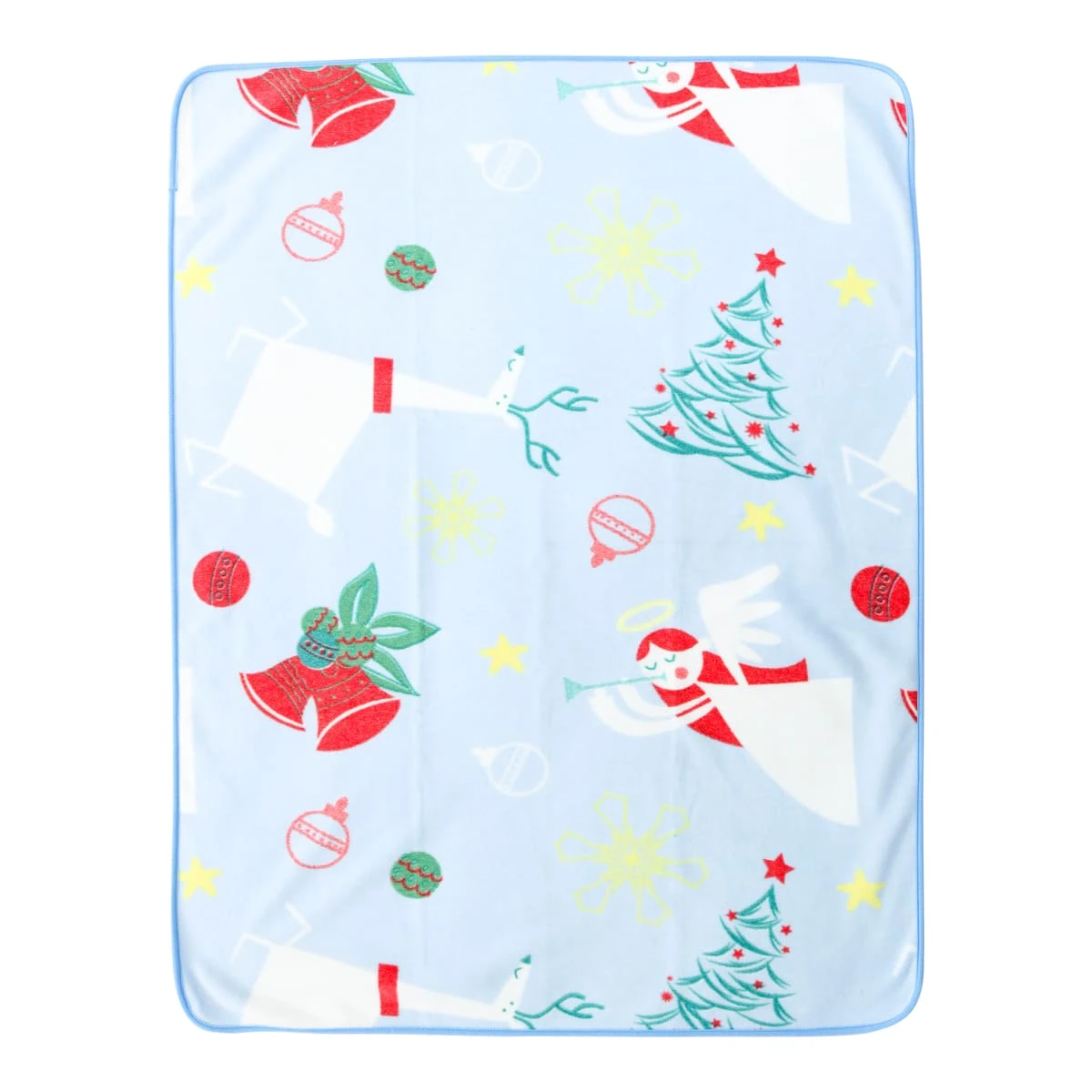 Angel Snow Printed Fleece Baby Blanket with Binding Edging (Blue)