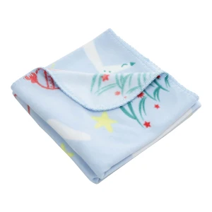 Angel Snow Printed Fleece Baby Blanket with T-stitch Edging (Blue)