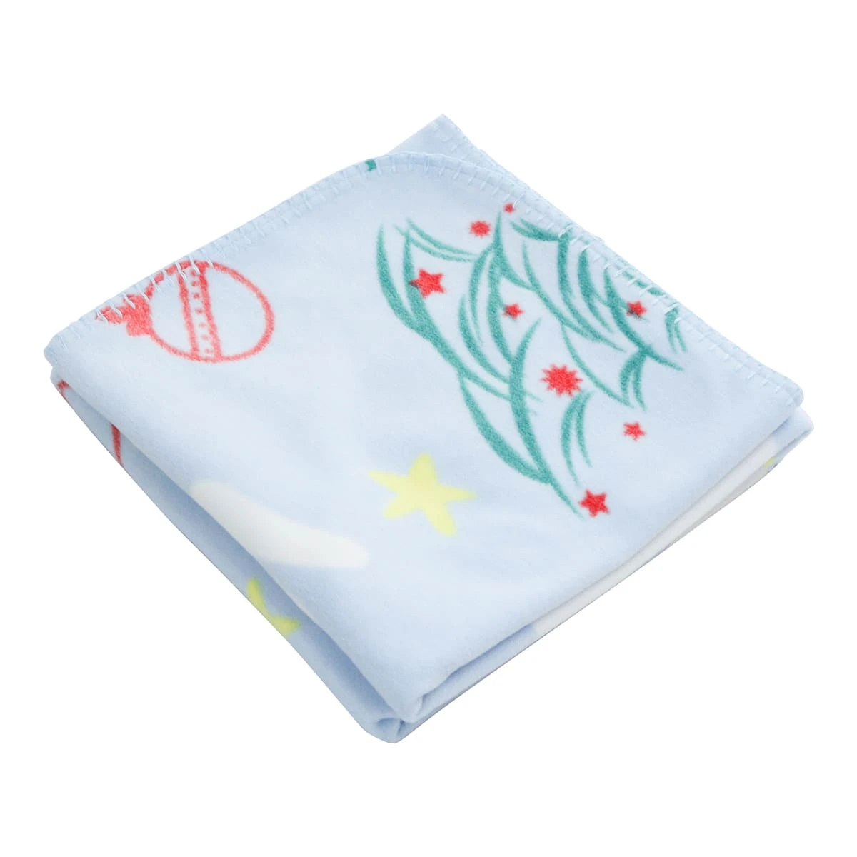 Angel Snow Printed Fleece Baby Blanket with T-stitch Edging (Blue)