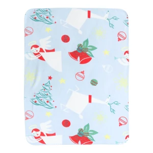 Angel Snow Printed Fleece Baby Blanket with T-stitch Edging (Blue)