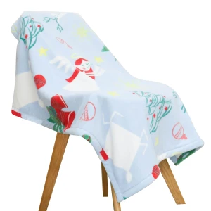 Angel Snow Printed Fleece Reversible to White Dimple Touch Baby Blanket with Foldover Edging (Blue)