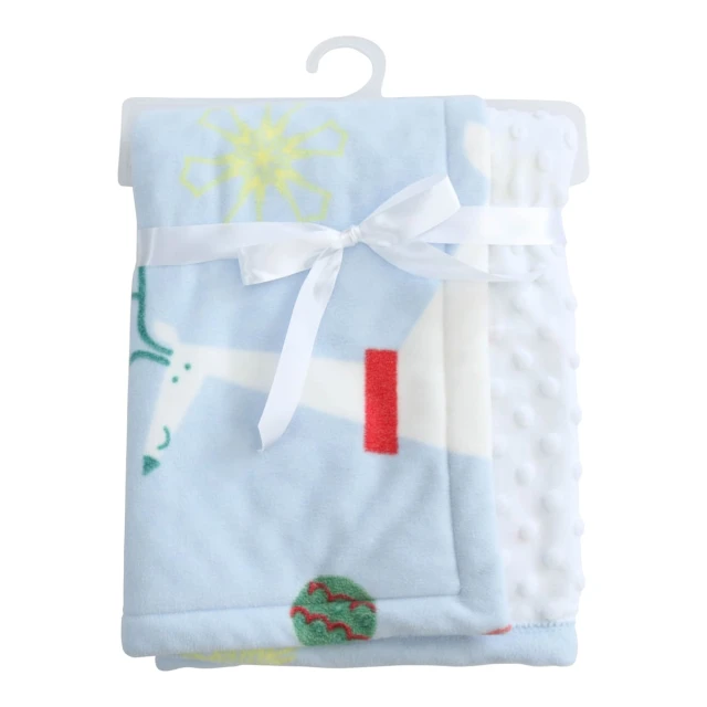 Angel Snow Printed Fleece Reversible to White Dimple Touch Baby Blanket with Foldover Edging (Blue)