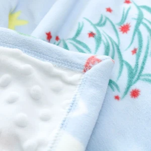 Angel Snow Printed Fleece Reversible to White Dimple Touch Baby Blanket with Foldover Edging (Blue)