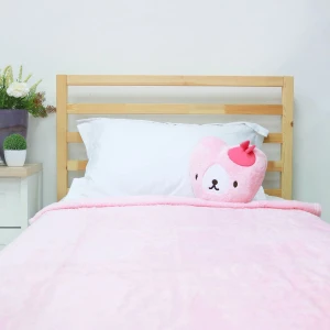 Blankar 3D Embroidery Heart Shape Plush Pillow Blanket (Pink)