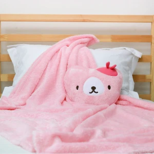 Blankar 3D Embroidery Heart Shape Plush Pillow Blanket (Pink)