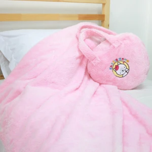 Blankar 3D Embroidery Heart Shape Plush Tote Bag Blanket (Pink)