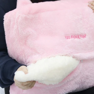Blankar Embroidery Plush Hand Warmer Pillow Blanket (Pink,White)