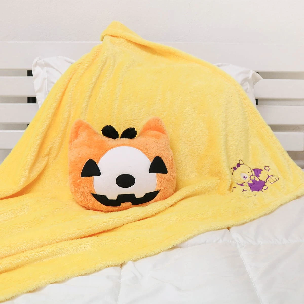 Blankar V2 (Halloween Collection) 3D Embroidery Plush Pillow Blanket (Orange,Yellow)