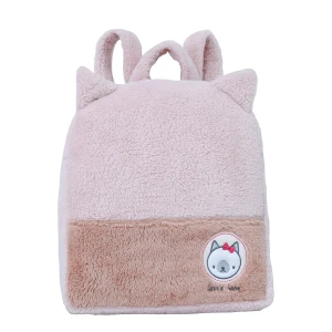 Blankar V2 3D Embroidery 2-Tone Plush Backpack Blanket (Pink,Brown)
